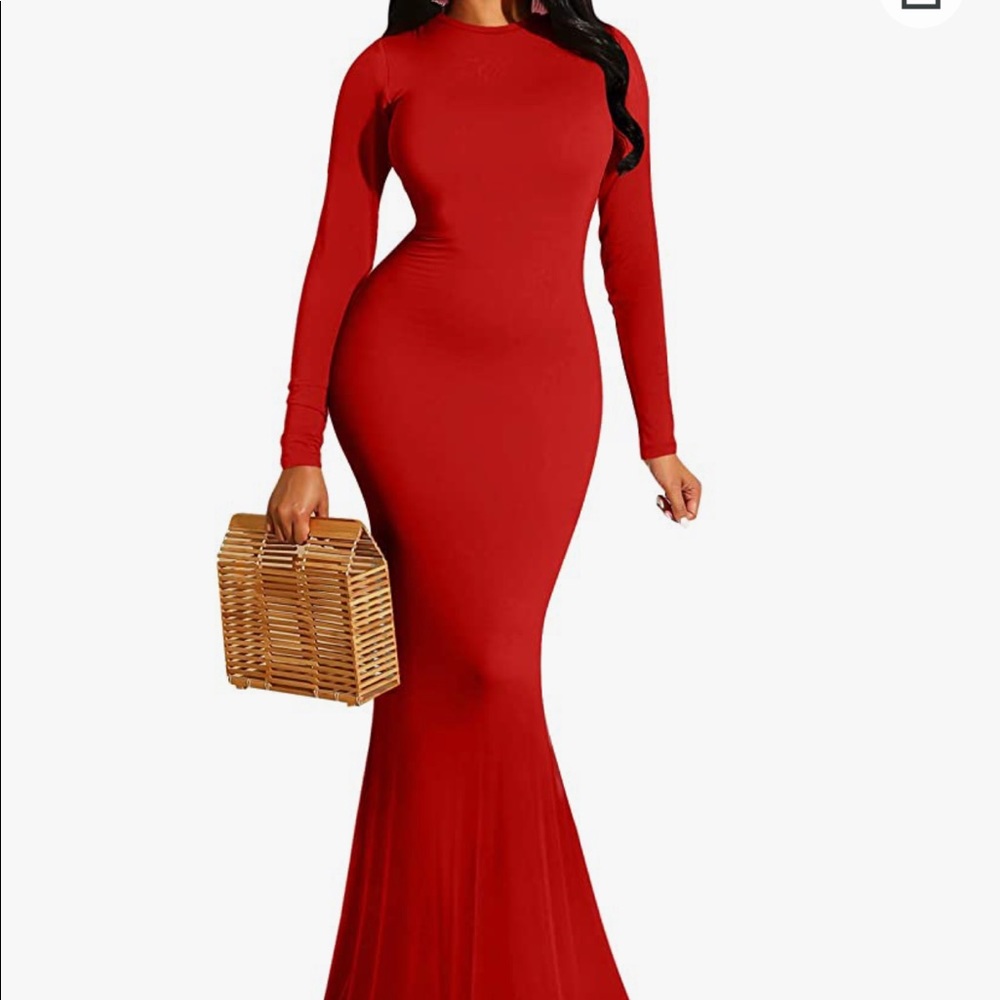 LAGSHIAN Women Elegant Long Sleeve Evening Gown Backless Maxi Mermaid Dress